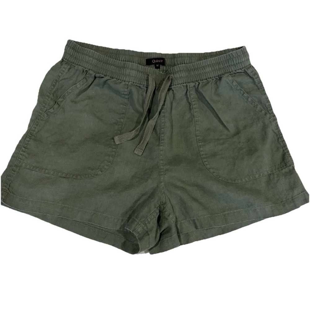 Quince Olive Drawstring Casual Shorts 100% European Flax Linen